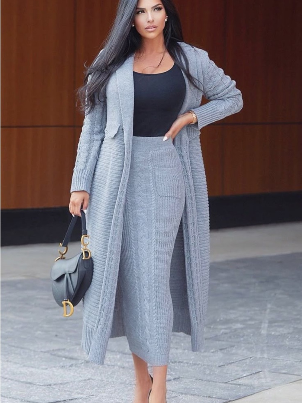 JLuxeLabel Cable-Knit Wiggle Midi Skirt - Picture 2 of 8